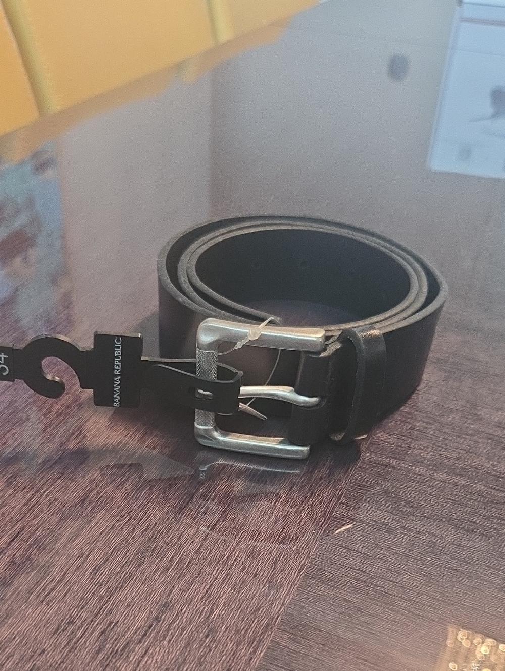 Banana Republic Black Leather Men’s Belt with Silver Buckle
